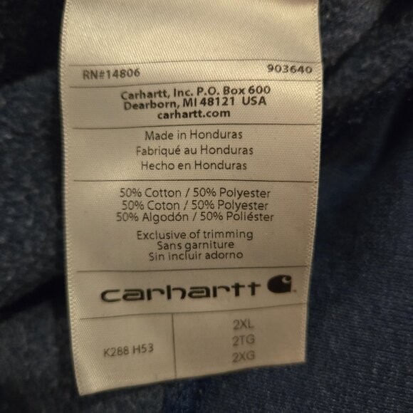Carhartt Midweight Logo Sleeve Hoodie Sweatshirt Blue Loose Fit 2XL - Picture 2 of 5